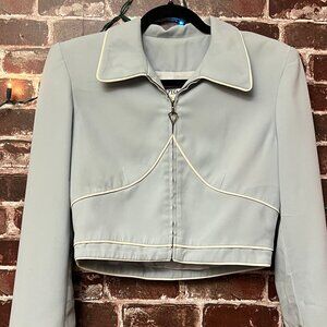 Vintage Visage Royal Cropped Zip-Up Jacket | Powder Blue & Cream | Size 8